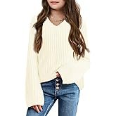 Imily Bela Girls Bell Sleeve V Neck Knit Sweaters Kids Fashion Crop Pullover Sweater Tops