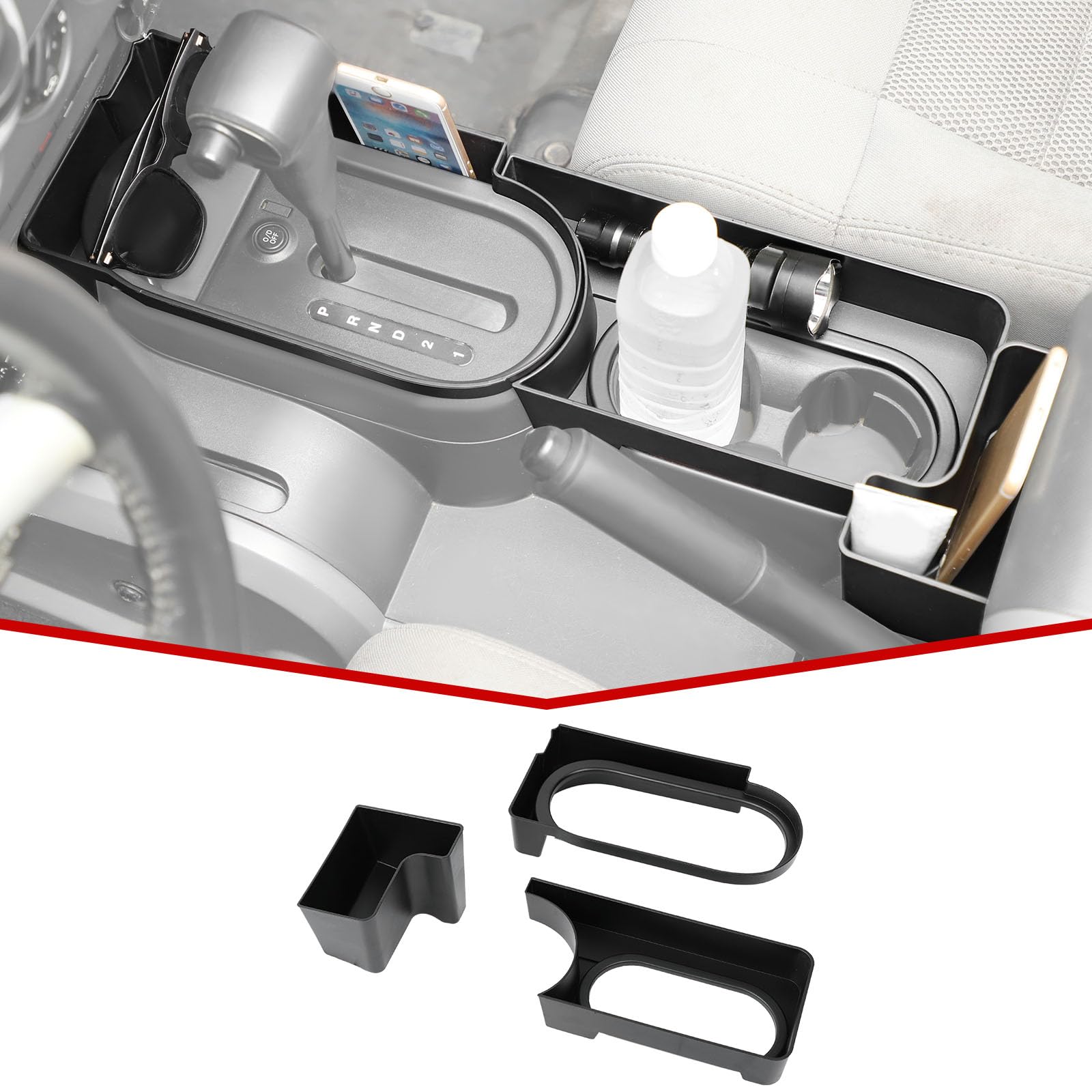 Photo 1 of ** FOR PARTS/ MISSING ASSEMBLY PIECES *** JeCar JK Gear Shift Storage Tray Center Console Storage Organizer Box Interior Accessories Compatible with Jeep Wrangler JK & Unlimited Sports Sahara Rubicon 2007-2010