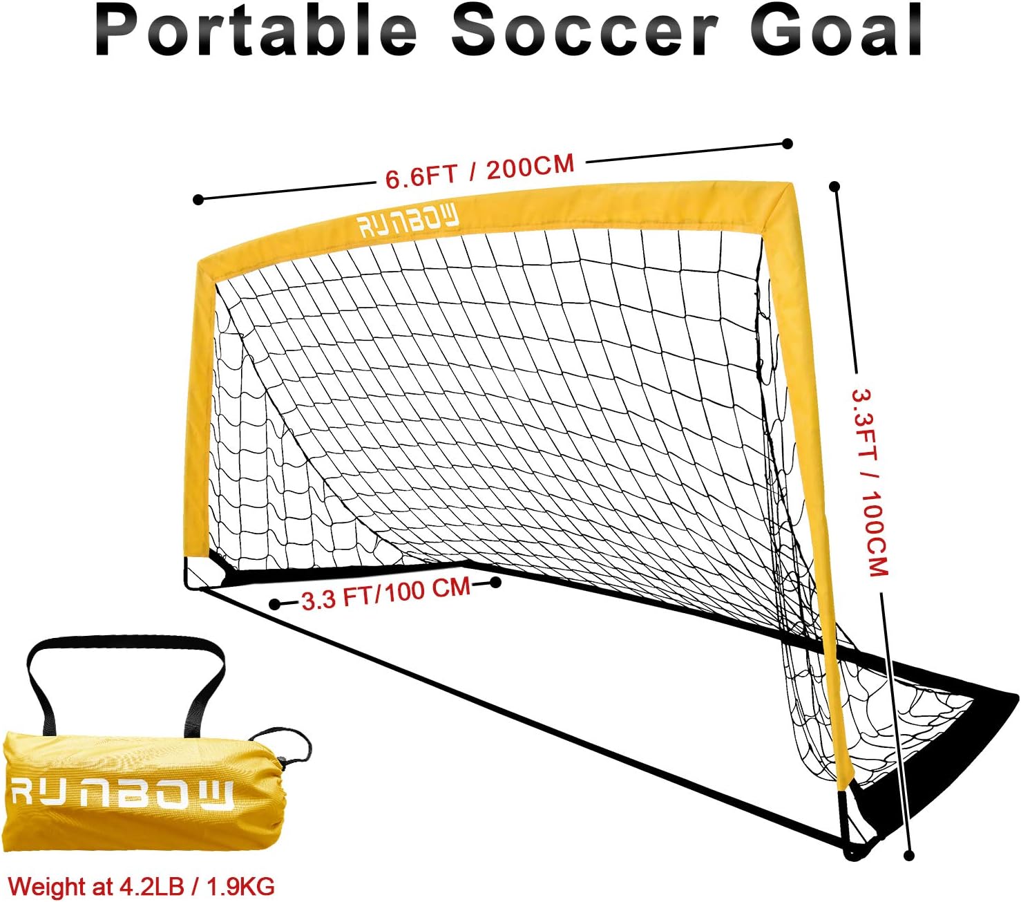 RUNBOW 6'6''X 3'3'' Portable Kids Soccer Goals for Backyard Practice Soccer Nets with Carry Bag, 1 Pack (Yellow, 6'6''X 3'3'') : Sports & Outdoors