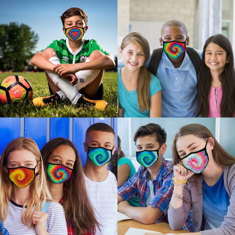 5PCS Big Kids Face Mask Bandana Reusable Washable Middle and High School Students Cover Breathable Cute Dust Covering for Youth Boys and Girls (Tie dye): Clothing