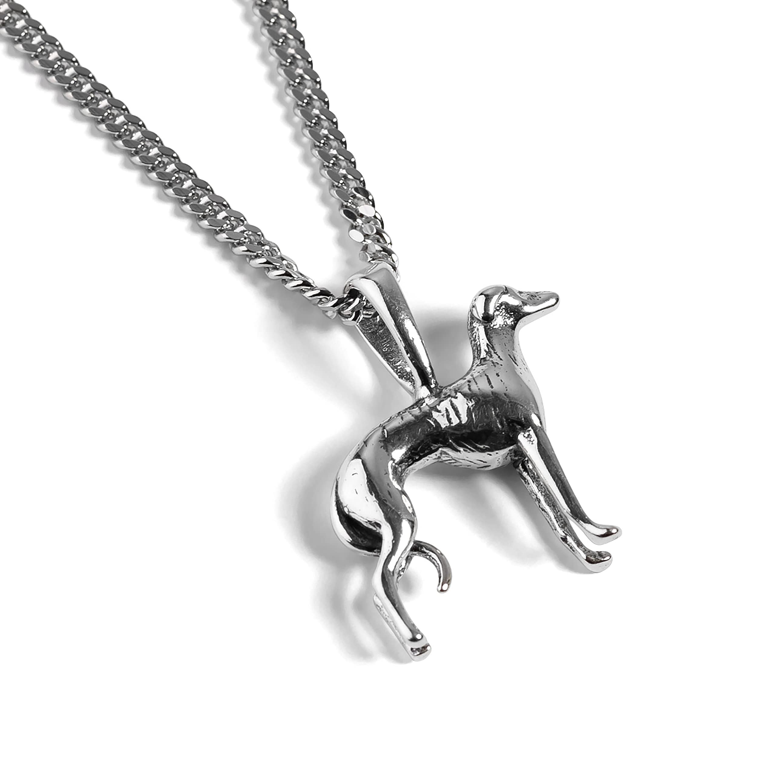 HENRYKA Greyhound Dog Necklace in 925 Solid Sterling Silver | Large 3D Whippet Sighthound Pendant with 45 cm Chain | Thoughtful Gift for Animal Lovers | Elegant Dog Jewellery with Gift Box