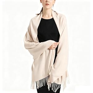Women‘s Pashmina Scarf Soft Shawl With Fringe Tassels, Winter Warm Neck Wrap For Cold Weather