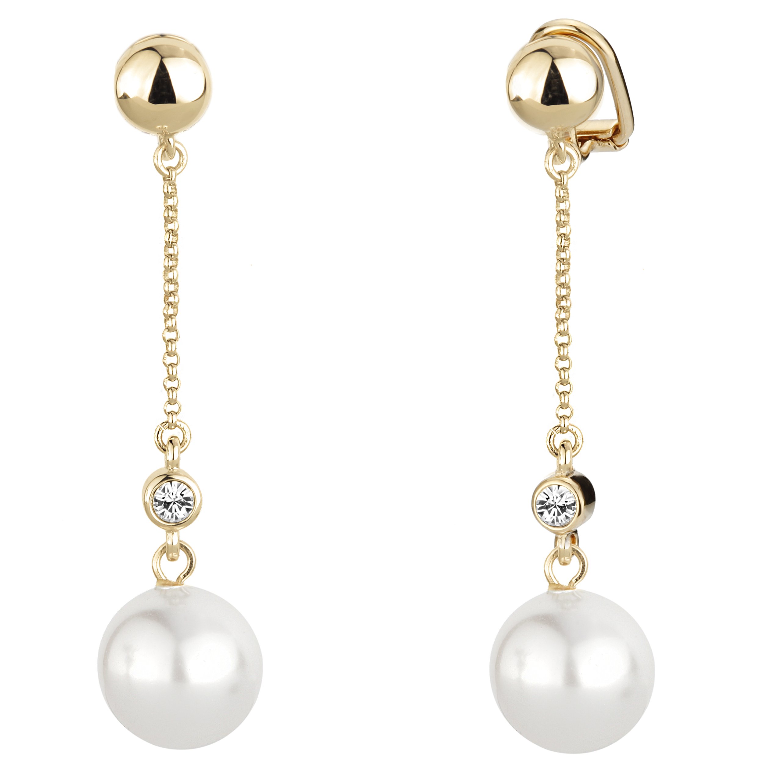 Traveller Women's Earring Clip 12 mm White Pearl, Crystal