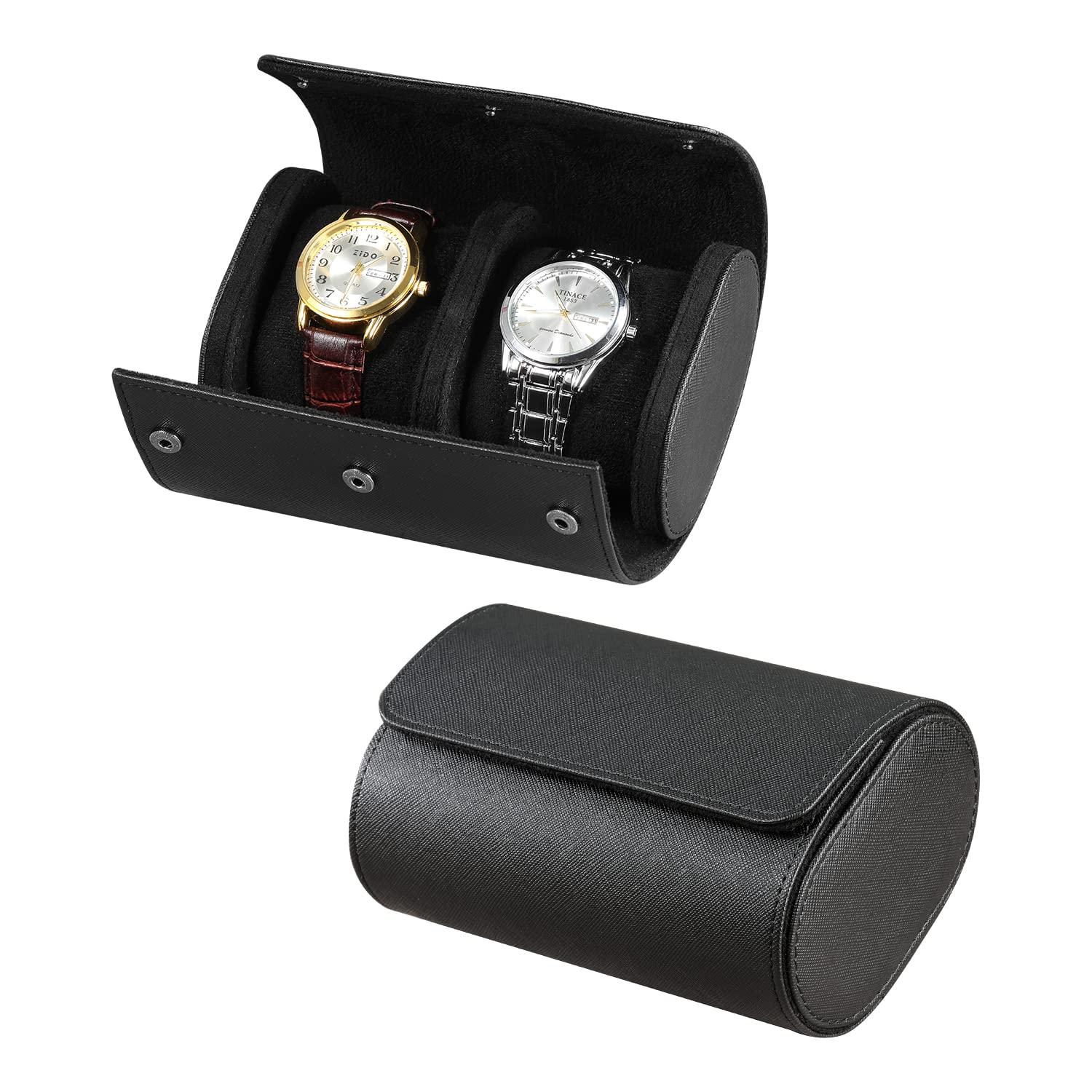 Photo 1 of Watch Roll Travel Case for Men and Women- 2 Watch Storage and Organizer-Secure Storage with Innovative Removable Pillows & Solid Dividers for Home, Travel and Display (Black Cross-2 Slot)