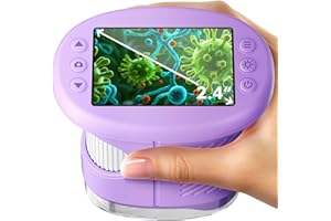 ODATAY 1000X Handheld Microscope for Kids, 4K 2.4" Screen Digital Kids Microscopes with 12 Slides, Portable Edu Toys Gifts for Age 3 4 5 6 7 8 9 10 11 12 Year Old Boys Girls Children Students (Purple)