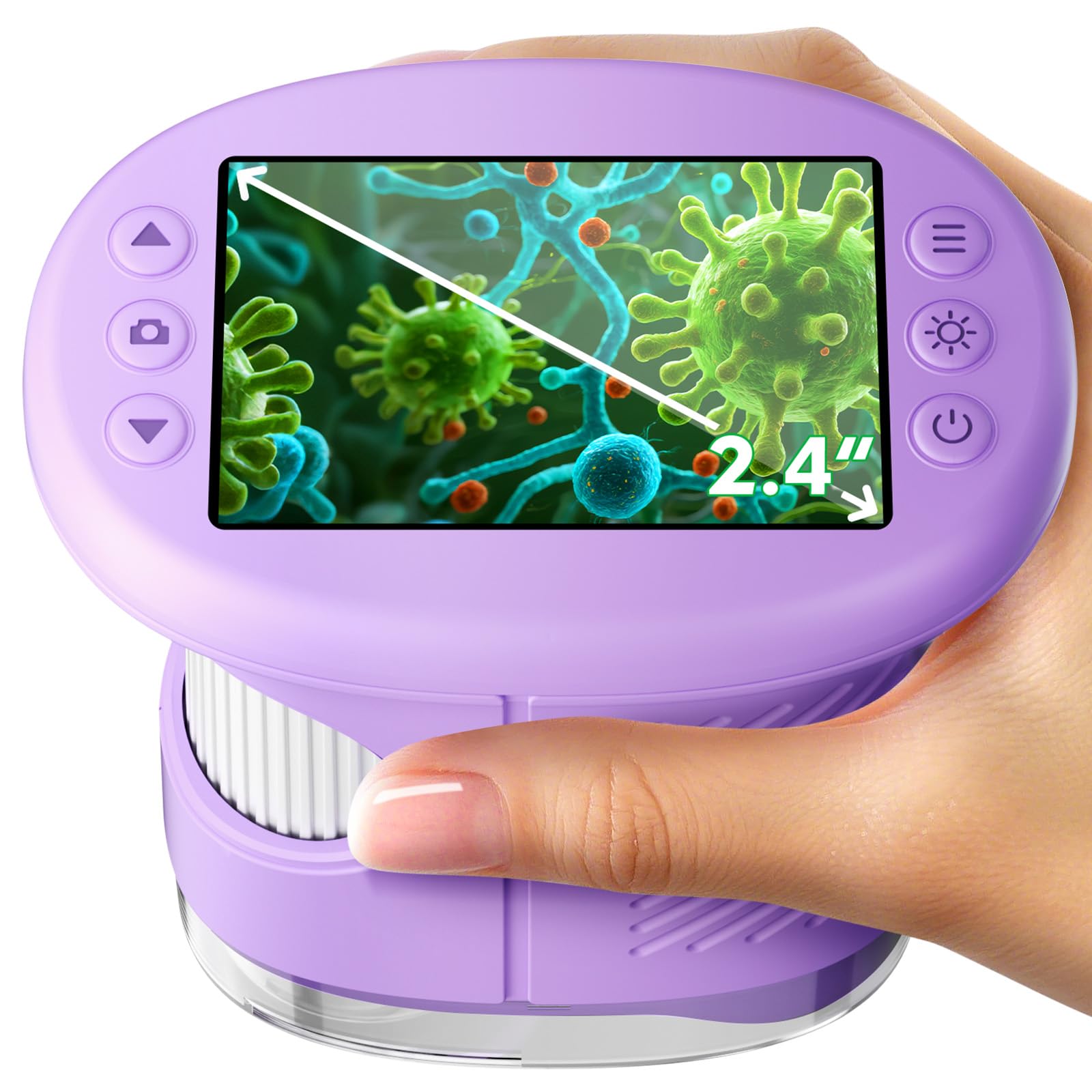 Photo 1 of 1000X Handheld Microscope for Kids, 4K 2.4" Screen Digital Kids Microscopes with 12 Slides, Portable Edu Toys Gifts for Age 3 4 5 6 7 8 9 10 11 12 Year Old Boys Girls Children Students (Purple)