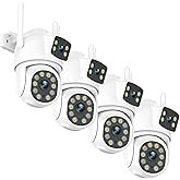 EVERSECU Dual Lens Linkage 6MP WiFi PTZ Security Camera Outdoor, 360° View, Auto Tracking, Motion Detection, Color Night Vision, 2-Way Audio, Compatible with Alexa(4pack)