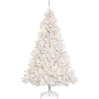 HOMCOM 6FT Prelit Christmas Tree with Warm White LED Light, Artificial Hinged Xmas Tree for Holiday Home Decoration, Easy Ass
