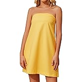 Meladyan Women’s Summer Tube Dress Strapless Backless Mini Tube Dress Smocked Cut Out Relaxed Mini Dresses with Pockets
