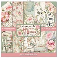 Stamperia Paper Pad – 10 Sheets 8x8 Inch Double Sided Scrapbook Paper, Orchid & Cat Designs, Acid Free