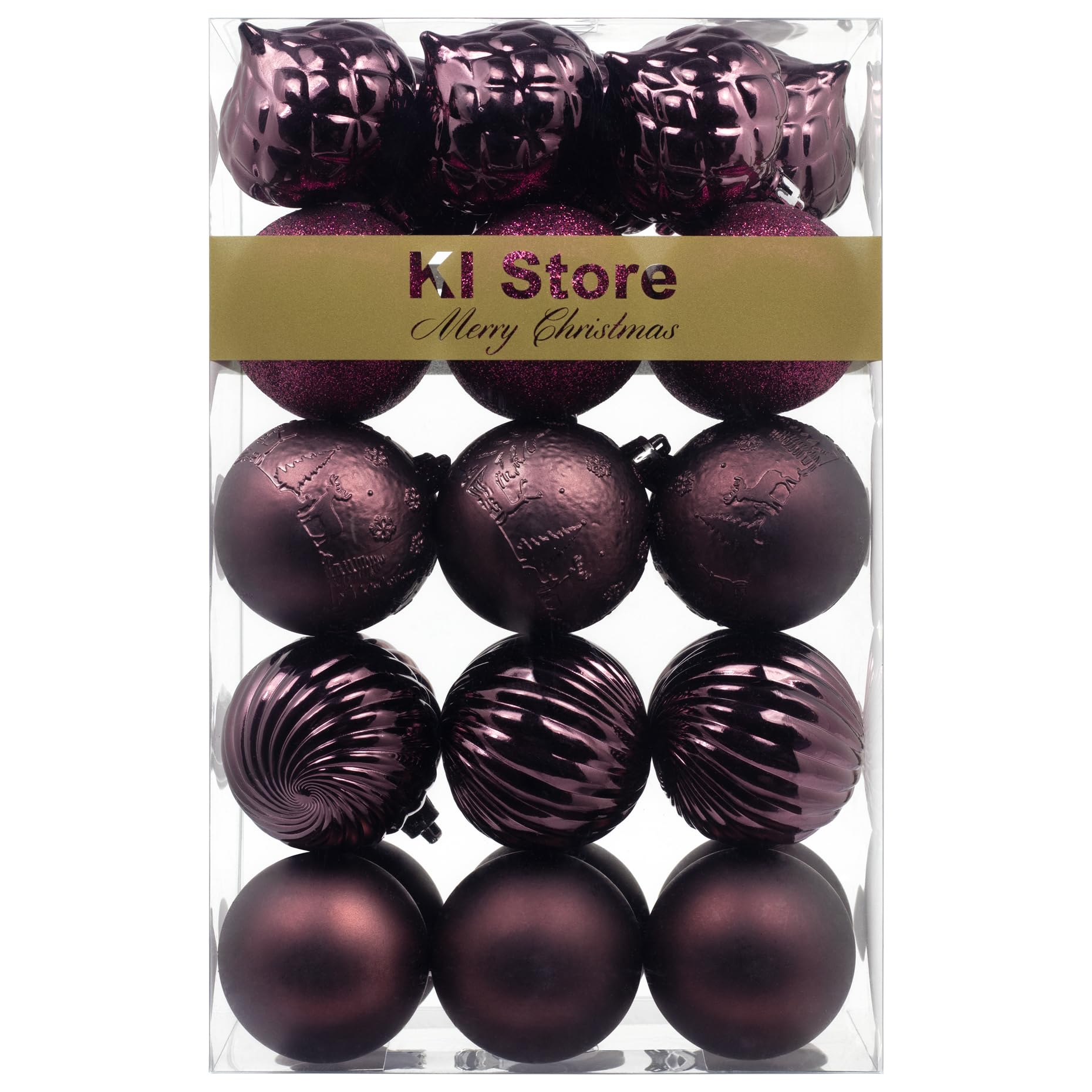 Art Beauty Magenta Purple Christmas Baubles 60mm Christmas Tree Decoration Ornaments 30pcs Shatterproof Balls for Xmas Hanging Decorations Festival Holiday Decor