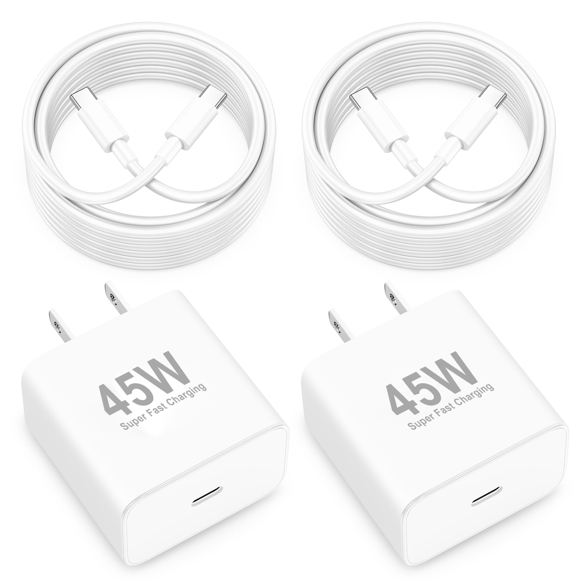 45W USB C Fast Charger for Google Pixel 10/10 Pro/10 Pro XL Fold/9/9 Pro XL/9 Pro Fold/8/8a/8 Pro/7/7a/6/5/4XL, 2-Pack 45W Super Fast Charging Type C Wall Charger Block & 6/10FT Long USB-C to C Cable