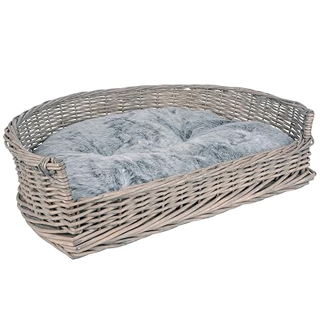 RM E-Commerce Hundebett Hundekorb Hundekörbchen aus Weide S - XL mit Kissen grau für große und Kleine Hunde