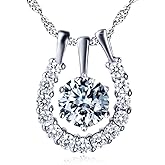 DAOCHONG Elegant 925 Sterling Silver Cubic Zirconia Horseshoe Pendant Necklace for Women Horse Lover, 18 inch Chain