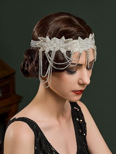 SWEETV 1920s Flapper Headband Vintage Roaring 20s Great Gatsby