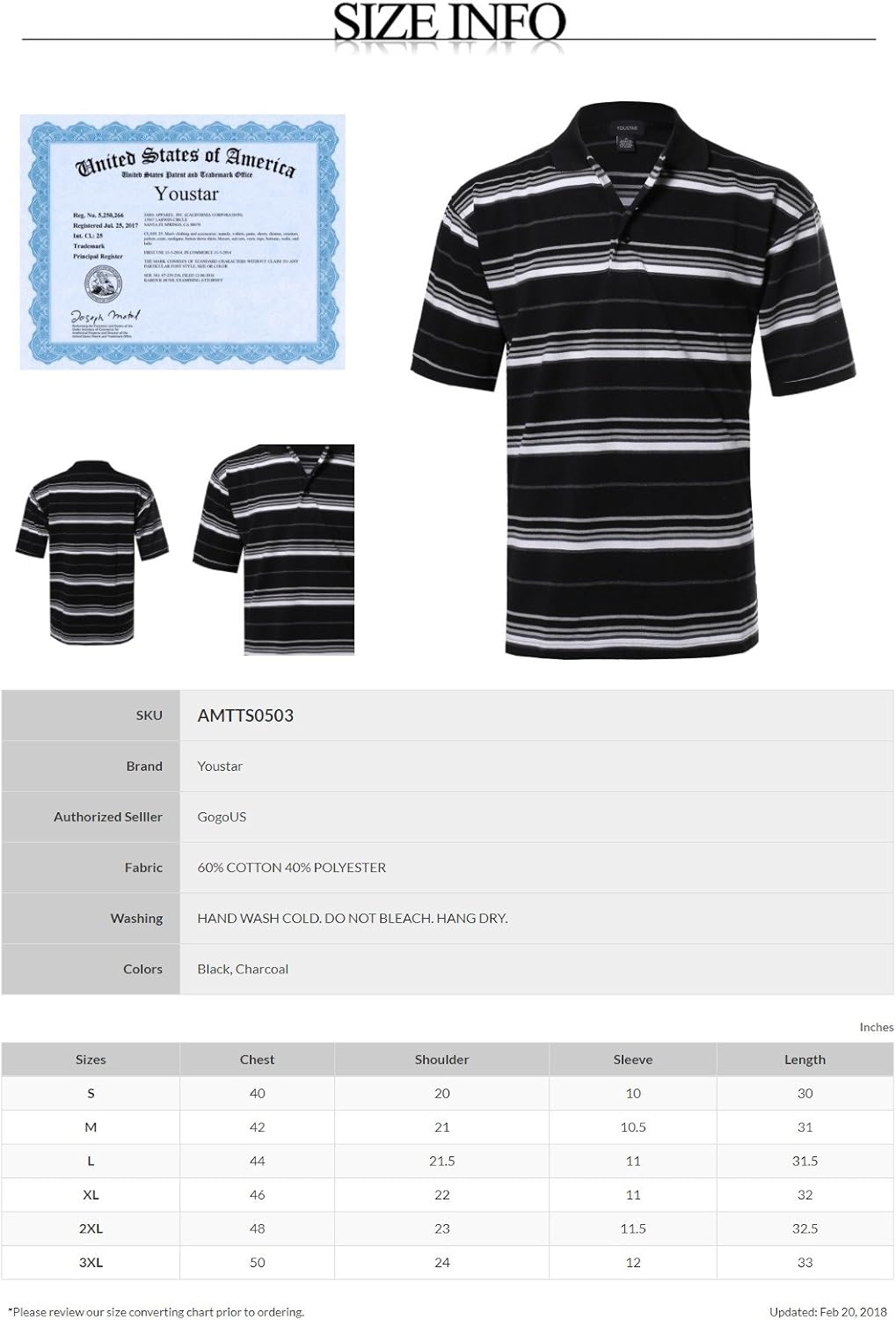 Youstar Men's Basic Casual Short Sleeves Patterned 3 Button Placket Polo (S-5XL): Clothing
