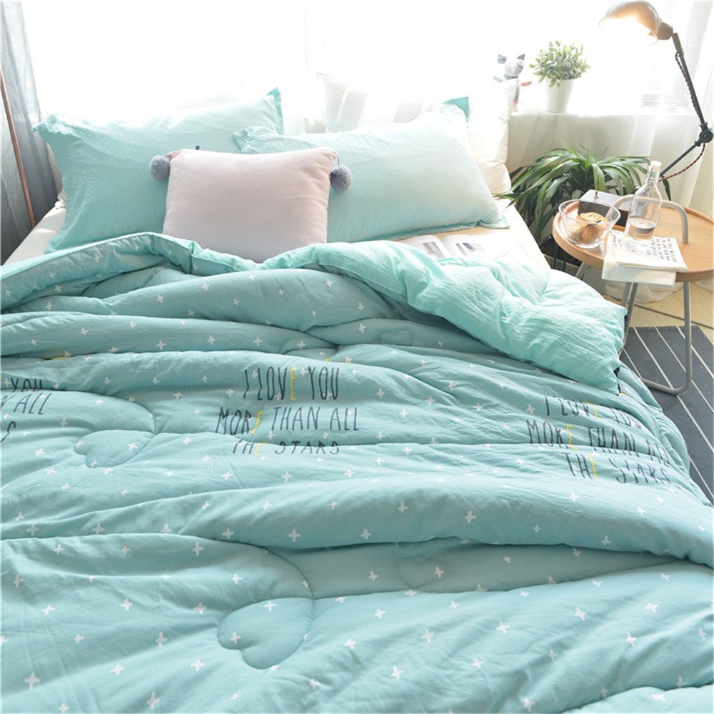 Yevem Soft Cotton Blue Elephant Grid Print Childrens Quilts