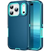 Mieziba for iPhone 17 Pro Case Heavy Duty Shockproof Dust/Drop Poof 3 Layers Full Bady Protection Rugged Cover Case for iPhone 17 Pro 6.3",Turquoise