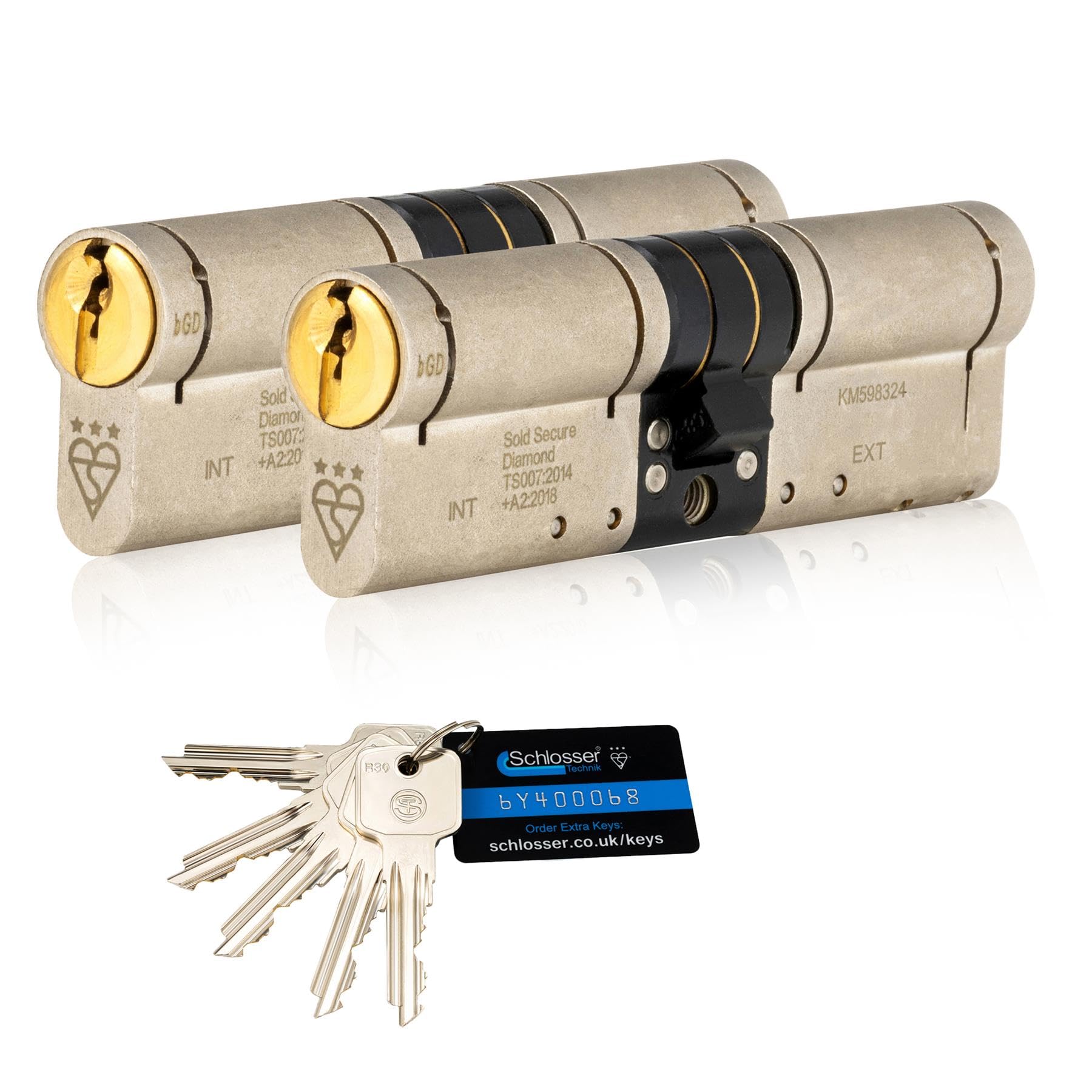 SCHLOSSER TECHNIK 3 Star Kitemarked Keyed Alike Euro Cylinder Lock 50EX/50 (100mm) in Dual Finish, British Standard TS007 Anti-Snap Barrel Lock.
