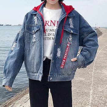 denim jacket over hoodie girl