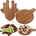 LOYIM 2 Pcs Christmas Wood Cutting Board Christmas Charcuterie Boards Reindeer Bulb Shaped Charcuterie Boards Wooden Xmas Serving Board Fruit Appetizer Platter Veggie Trays for Christmas Kitchen