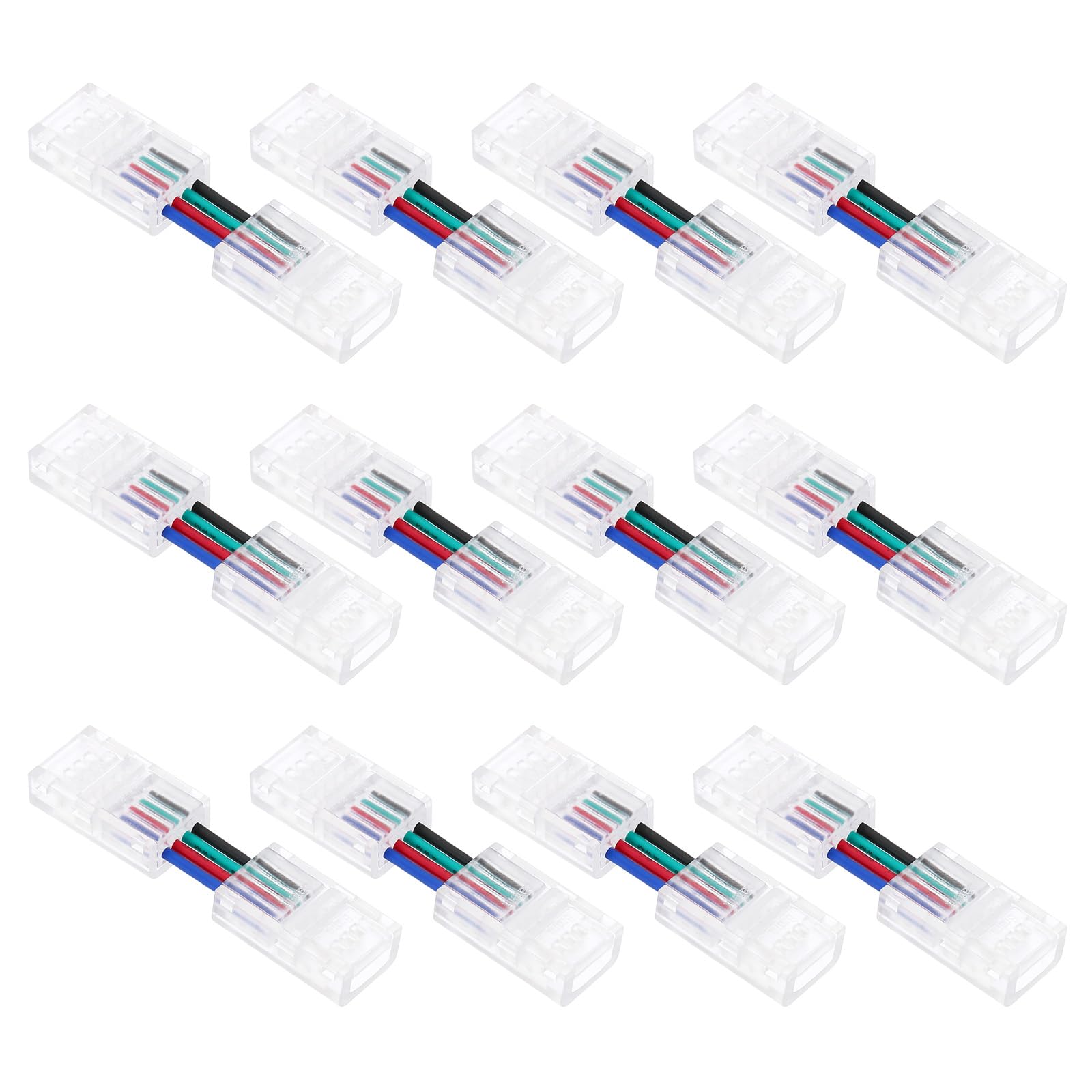 PATIKIL 4Pin RGB LED Strip Connectors, 12Pcs LED Light Connectors 8mm Wide Gapless Solderless Extension Internal and External Angle L Shape Transparent Quick Connector Adapter