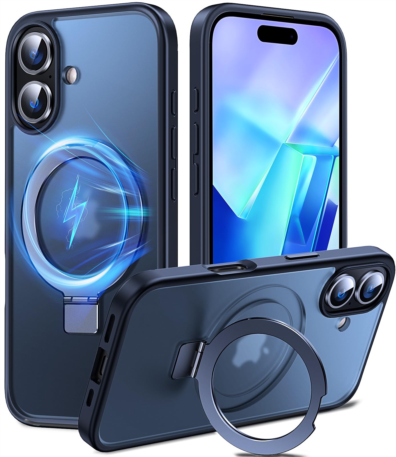 Chicfun 3-in-1 [Magnetic+KickStand+Ring Holder] Compatible with MagSafe, for iPhone 16 Case with Stand Military Shockproof Protective Magnetic.for iPhone 16 Case,Black