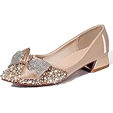 QXCGDYXT Women's Pumps, Closed Toe Chunky Heels for Women Pointed Toe Rhinestones Bridal Party Dressy Shoes Comfortable Work Pumps Shoes for Office