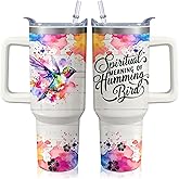 Xchearser 40oz Hummingbird Tumbler with Handle and Straw, Bird Stainless Steel Insulated Cup with Lid and Straw, Travel Coffee Mug Water Bottle, Birthday Mothers Day Gifts for Women Men Animal Lovers