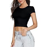 RightPerson Women's Basic Short Sleeve Crop Top Cotton Crop Tee Shirts
