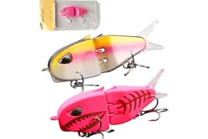 MTKZKAF Mini Glide Bait Whopper Popper Fishing Lure, Slow Sinking Wide S Motion Smooth Multi-Jointed Glide Bait for Catfish,Pike Perch, Floating Pencil Bass Freshwater or Saltwater