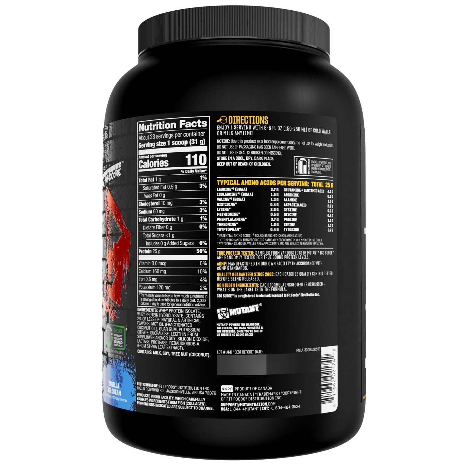Mutant ISO Surge Whey Protein Isolate Powder Acts Fast to Help Recover, Build Muscle, Bulk and Strength, 1.6 lb (Vanilla Ice Cream)