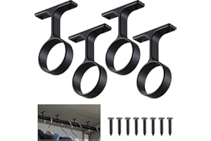 LEIFIDE 4 Pcs 1 5/16 Inch Diameter Round Wardrobe Closet Rod Suspended Center Support with Installation Screws Curtain Closet Rod Ceiling Mount Bracket for Home Wardrobe (Black)