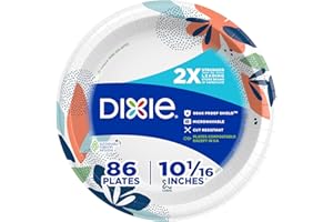 Dixie Large Paper Plates, 10 Inch, 86 Count, 2X Stronger*, Microwave-Safe, Soak-Proof, Cut Resistant, Disposable Plates For Everyday Breakfast, Lunch, & Dinner Meals