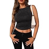 winkbay Women's Backless Glitter Tank Top Crew Neck Sleeveless Ribbed Knit Going Out Tops