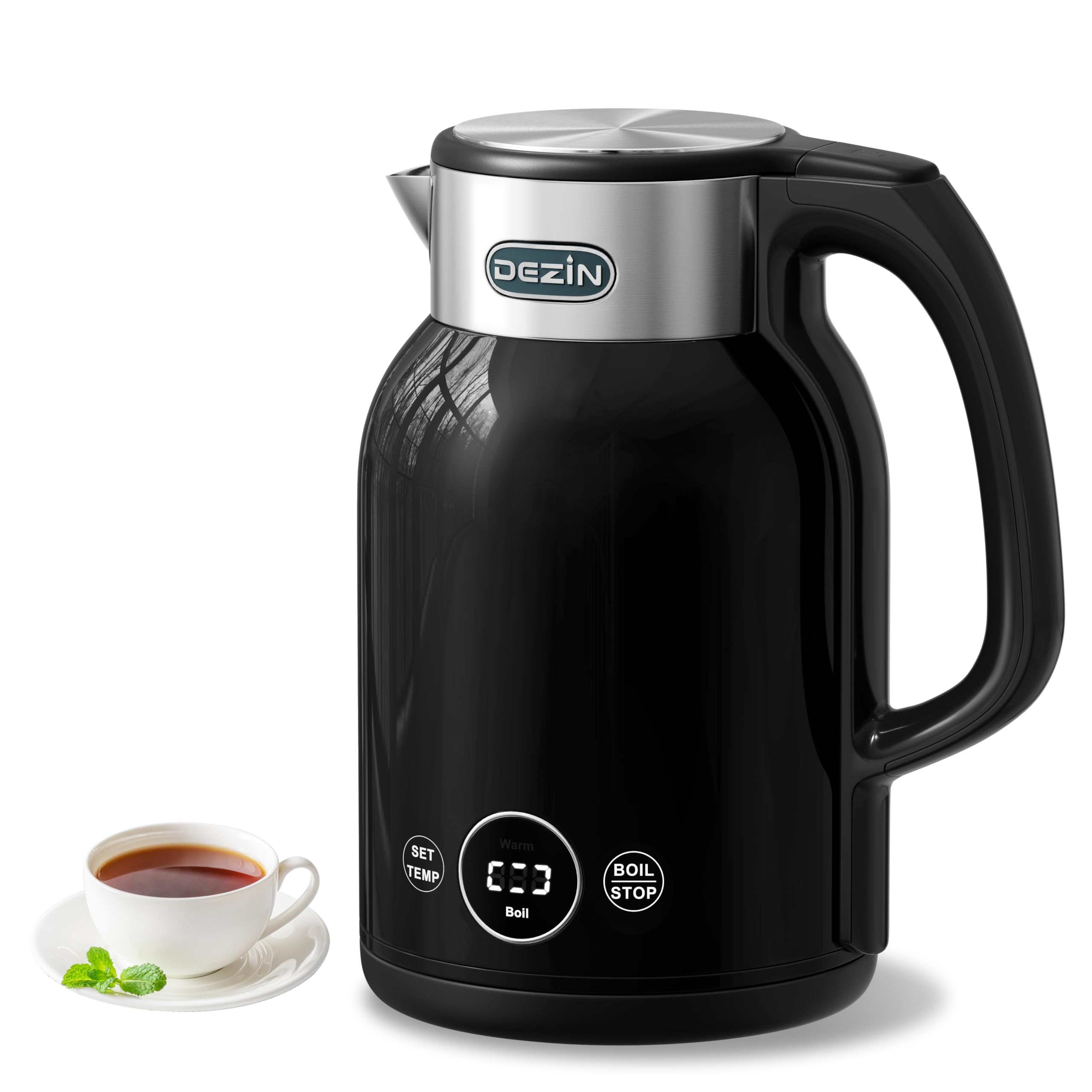 Photo 1 of DEZIN Electric Kettle Temperature Control, 1.7L Stainless Steel Electric Tea Kettle with LED Display, 1200W Rapid Boil, 12H Keep Warm, 9 Presets Modes Hot Water Boiler Heater for Tea, Coffee, Black