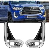 AFOGGEST LED Daytime Running Lights For Toyota Hilux Revo 2020-2023 Fog Light Chrome Trim Front Bumper DRL with Yellow Turn Signal Lamp