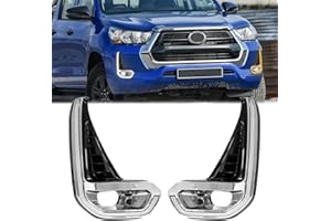 AFOGGEST LED Daytime Running Lights For Toyota Hilux Revo 2020-2023 Fog Light Chrome Trim Front Bumper DRL with Yellow Turn Signal Lamp
