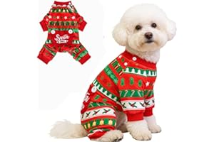 BEAUTYZOO BEA Christmas Dog Pajamas for Small Dogs, Soft Fleece Pet Sweater Clothes Warm Puppy Onesie Outfits for Doggie Winter Christmas - Collar Adjustable Dog Pjs Jammies, Red S
