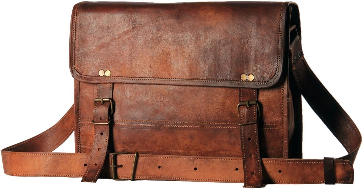 ALASKA EXPORTS Laptop Messenger Bags With Adjustable Strap Vintage Leather Computer Bag, Brown, 11X15