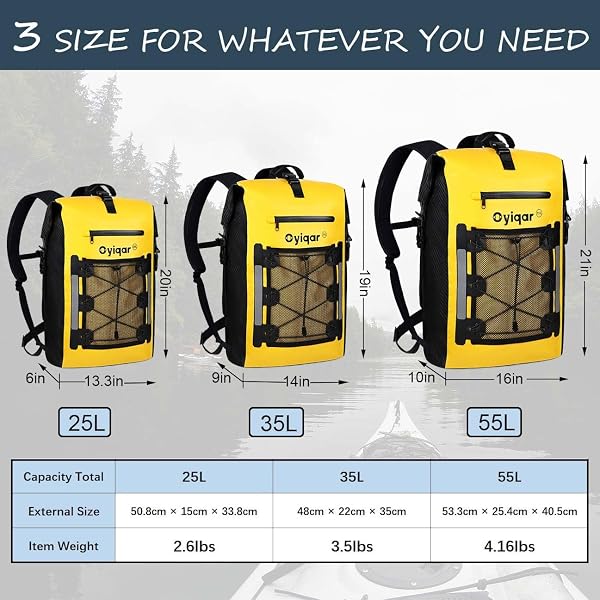 OYIQAR WATERPROOF DRY BAG BACKPACK HEAVY DUTY HIKING BACKPACK ROLL TOP CLOSURE WATERPROOF BAG WATERPROOF PADDED DRY BAG WITH IPX8 WATERPROOF PHONE CASE – DRY BAG FOR HIKING, KAYAKING (YELLOW, 25L)