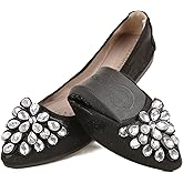 ZQKSEOHS Flats Shoes for Women Rhinestone Wedding Ballerina Shoes Foldable Sparkly Comfort Slip on Flat Dressy Flats