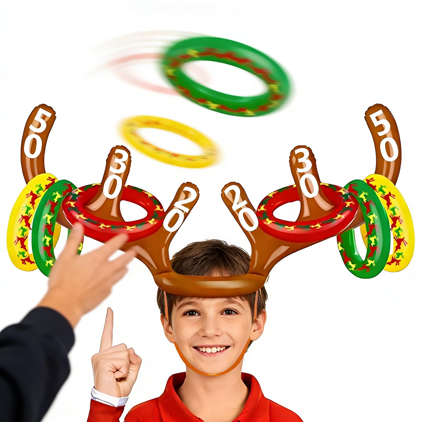 Christmas Party Ring Toss Game Inflatable Reindeer Antler Hat with 6 Rings,Xmas Party Toss Games Target Toy Christmas Games for Kids,Adults,Indoor Outdoor Family Xmas Fun Games Parties Favors