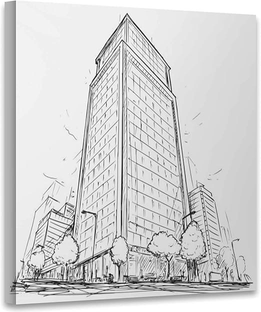 Amazon Com Vector Drawing Of City Street High Rise Building Illustration Czech Republic Art Print For Living Room Modern Sketch Art Print For Office Decor 16x16in Posters Prints