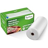 Syntus 6" x 100' Food Vacuum Seal Roll Keeper with Cutter Dispenser, Commercial Grade Vacuum Sealer Bag Rolls, BPA Free Food Vac Bags, Ideal for Storage, Meal Prep and Sous Vide