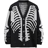 SHENHE Men's Skeleton Pattern Cardigan Sweaters Long Sleeve Unisex Outwear Knitted Coats
