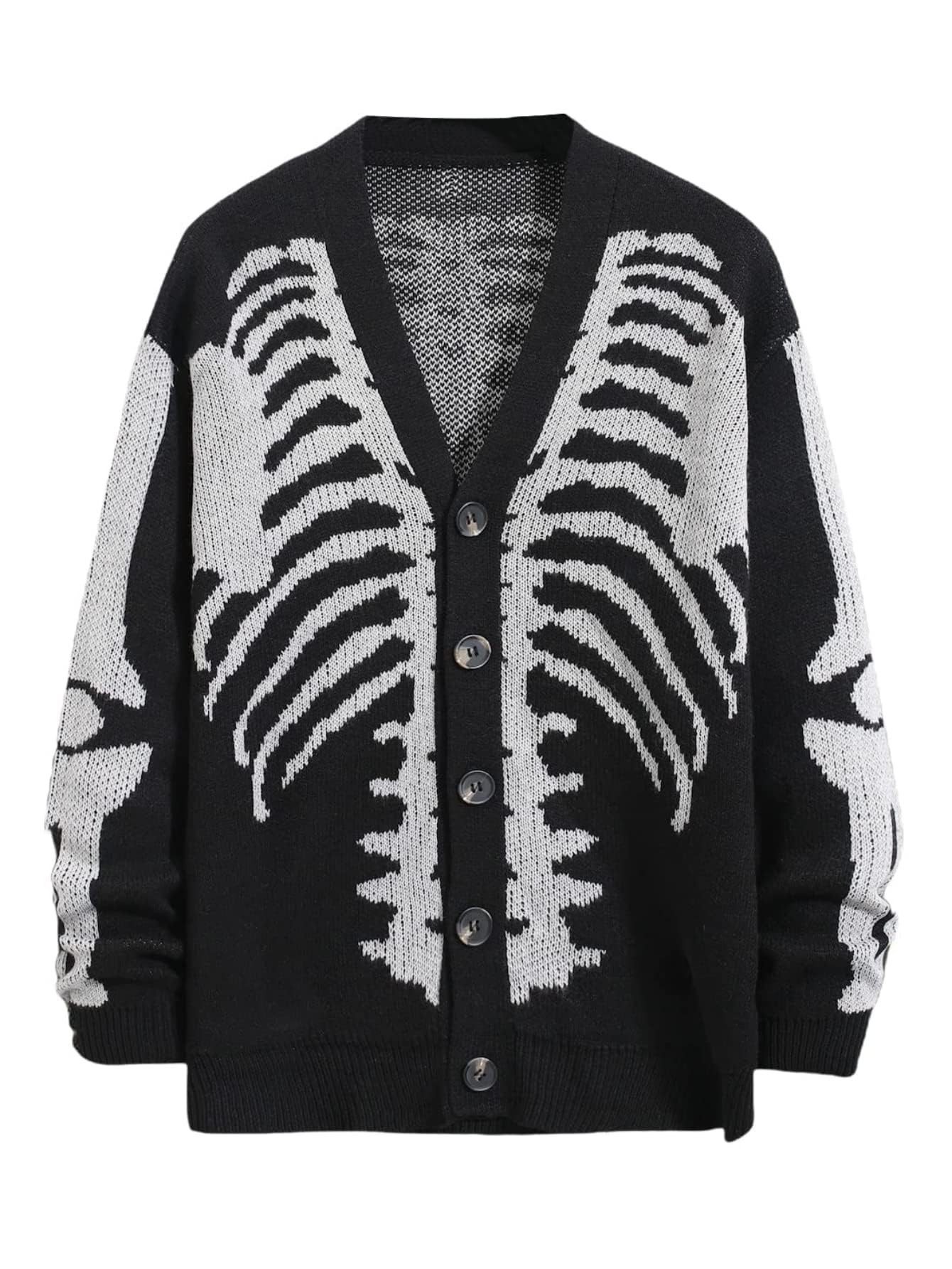 Photo 1 of SHENHE Men's Skeleton Pattern Cardigan Sweaters Long Sleeve Unisex Outwear Knitted Coats Black XXXL
