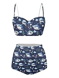 Howilath Women Bikini Set Blue Cartoon Sharks