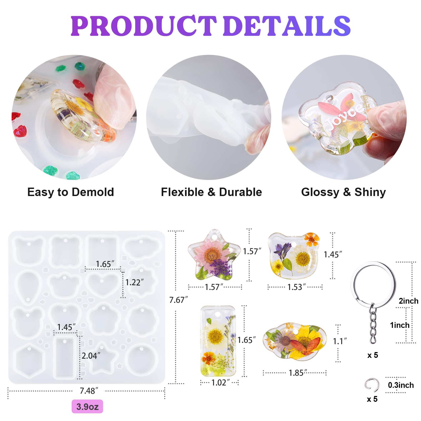 LET'S RESIN Keychain Resin Molds Silicone with Hole, 16 Cavities UV Resin Jewelry Pendant Mold for Beginner, Epoxy Resin Molds for Keychain Pendant Jewelry Making