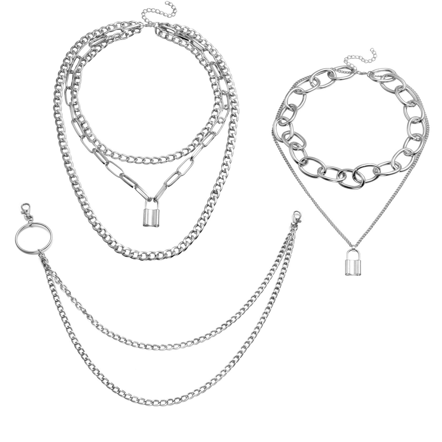 MILAKOO Lock Pendant Necklace Set Jeans Chain O-Ring Necklace Multilayer Pocket Chain Keychain